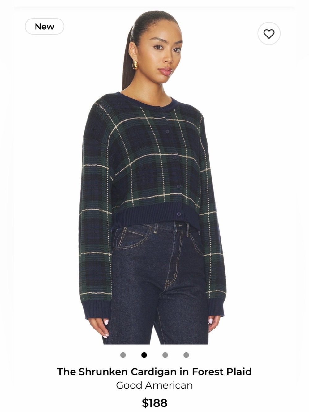 Good American Navy and Dark Green Plaid Shrunken Cardigan